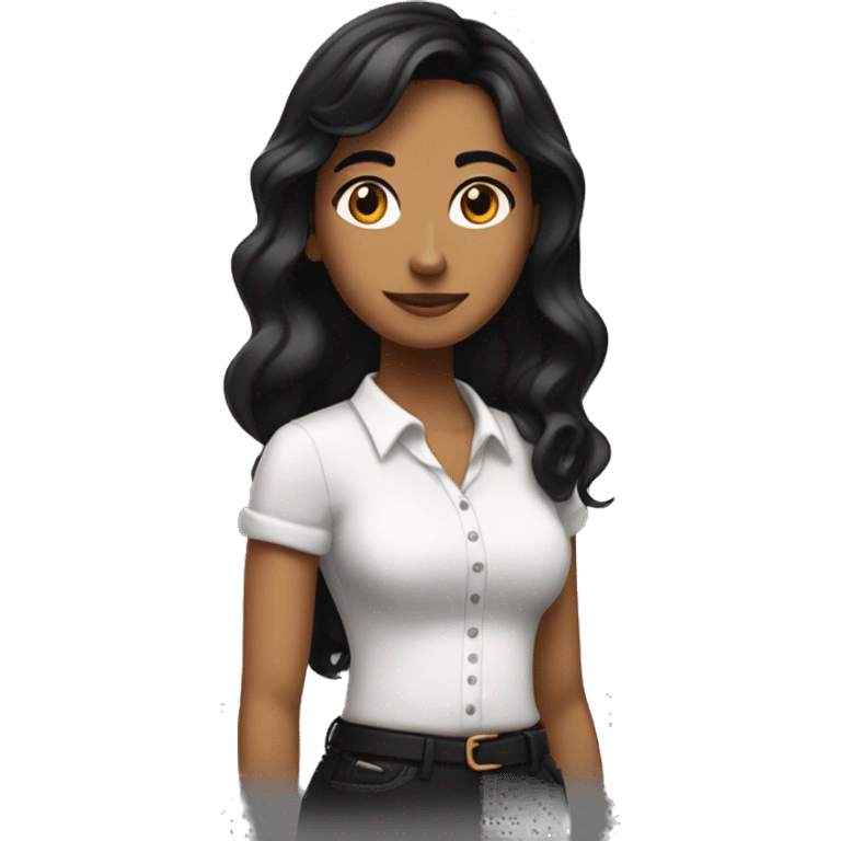 Chica morena clara de cabello negro con una blusa negra  emoji