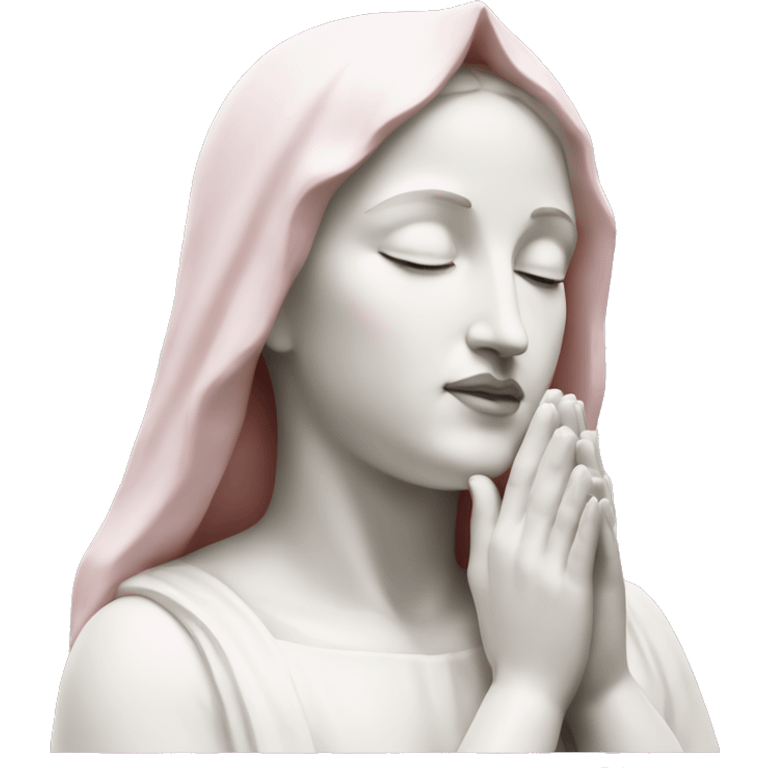 White and light pink Madonna statue with hands together eyes closed emoji