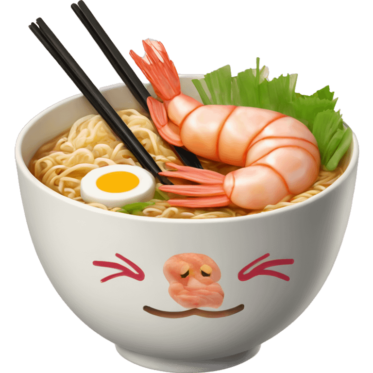 shrimp ramen bowl with pork and fishcake chopsticks  emoji