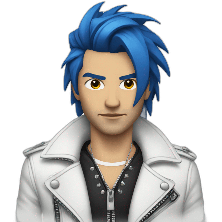 Punk man with white leather jacket with blue dark hair emoji