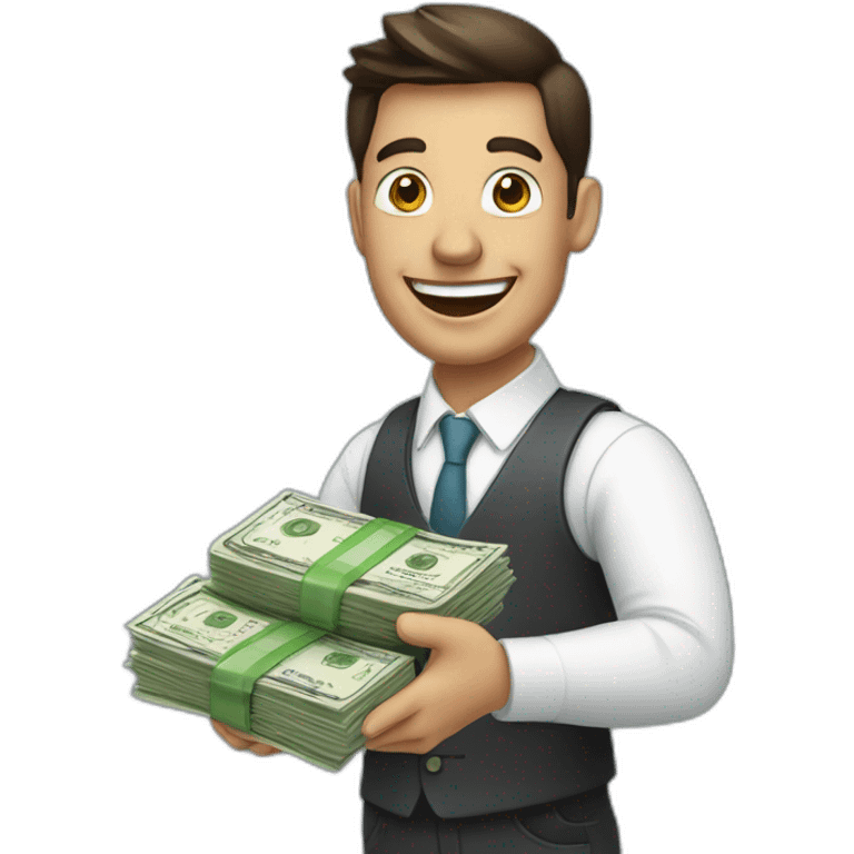 happy business man holding money in his hands emoji