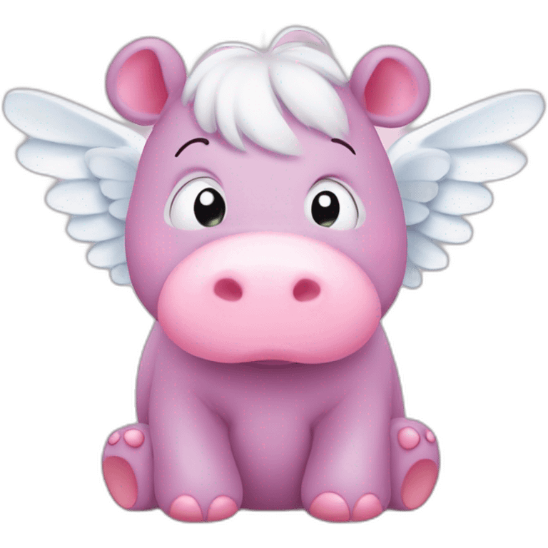 cute pink hippo with angel hippo emoji