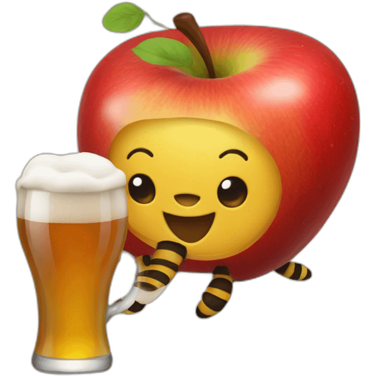 Apple emoji bee with beer emoji