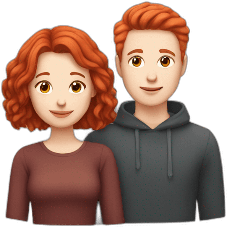 Couple. Non binary pale person with red hair love pale man with brown hair emoji