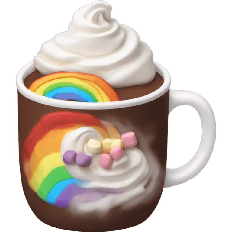 Hot chocolate with whipped cream and Rainbow Marshmallows on top emoji