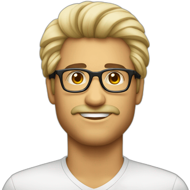 Hombre blanco, cabello mullet con lentes cuadrados  emoji