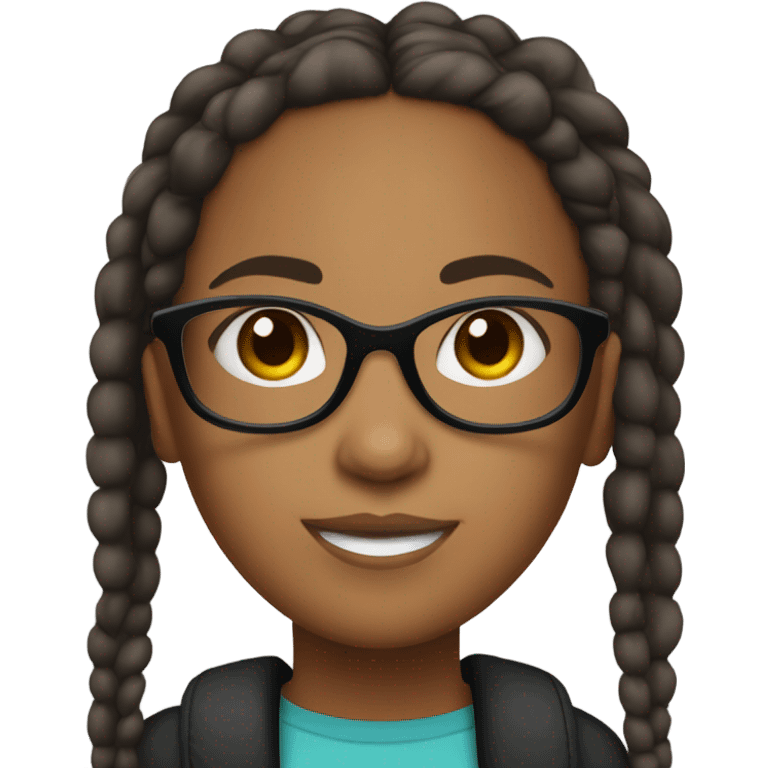 Brownskin girl with dreadlocks in pigtails and black glasses emoji