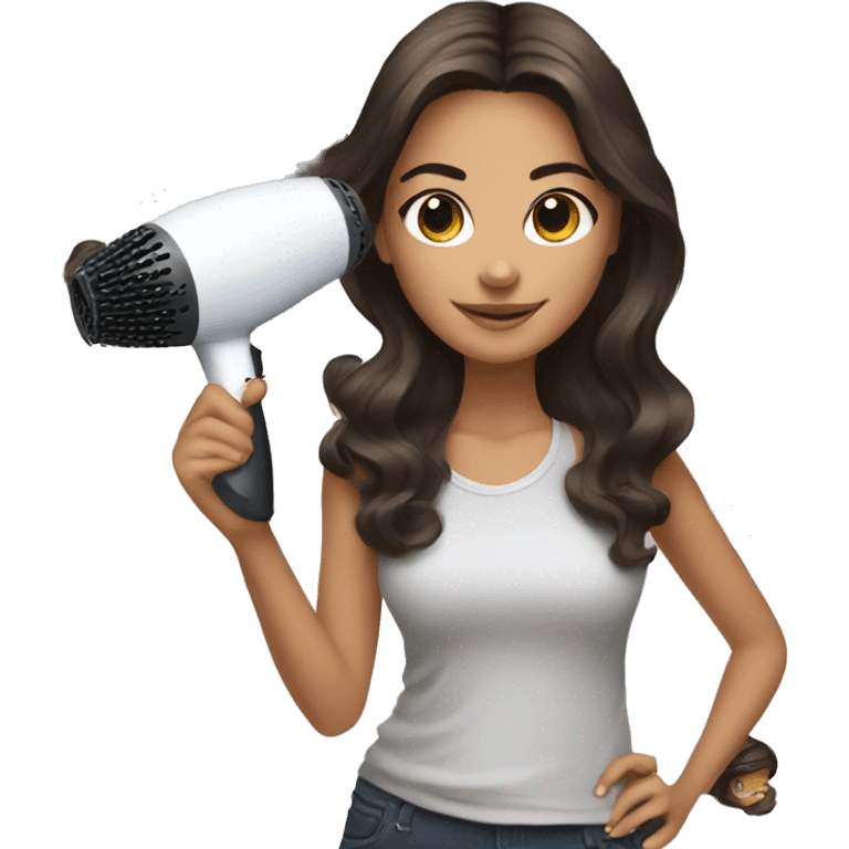 Realistic brunette girl holding a hair dryer and brush emoji