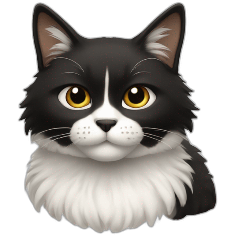 Gato bravo peludo todo preto e peito branco emoji