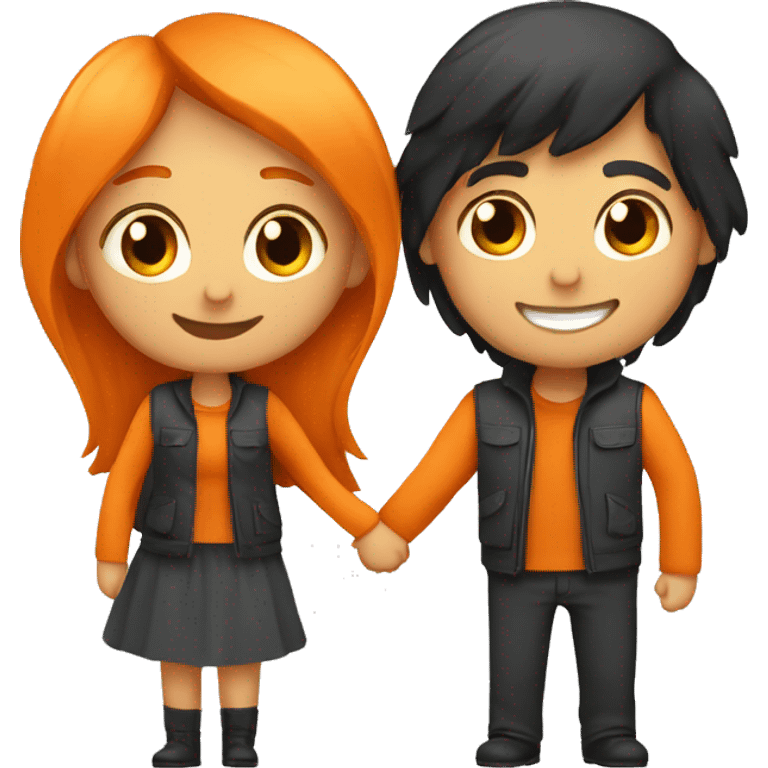 couple hug with warm smiles. The Girl have Black Long hair und the man orange hair emoji