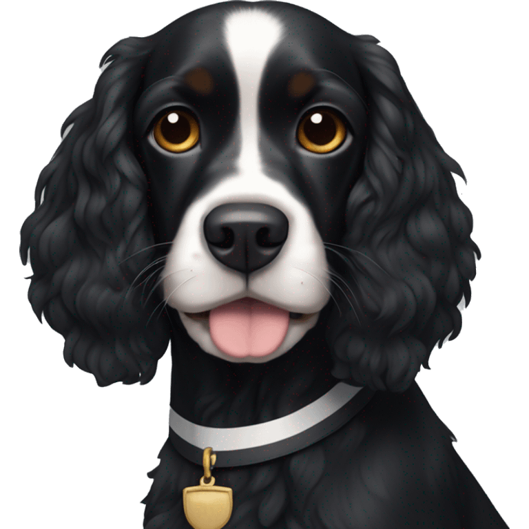 Small completely black king spaniel with black fur on his whole face and white stripe on chest emoji