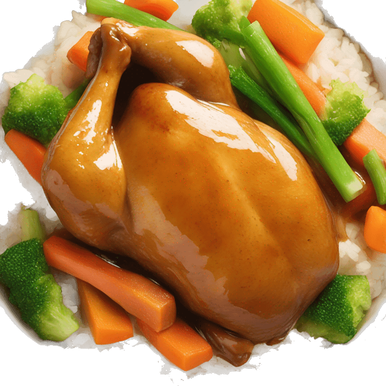 chicken in brown sauce over rice with veggies emoji