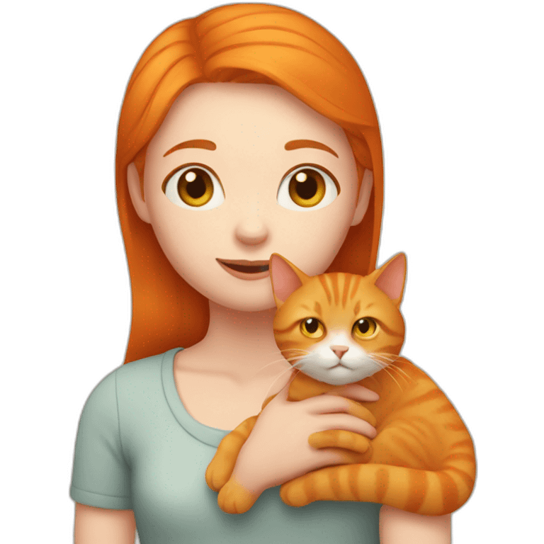 ginger girl holding orange cat emoji