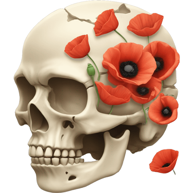 broken skull with poppies instead the brain emoji