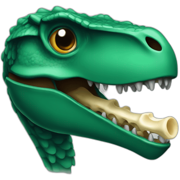 dark green raptor head holding bone emoji