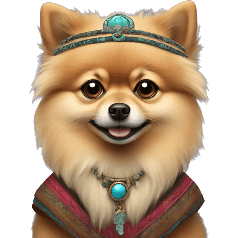 Pomeranian with shamanic outfit emoji