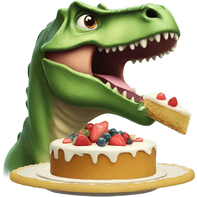 Dinosaur eating a cake emoji