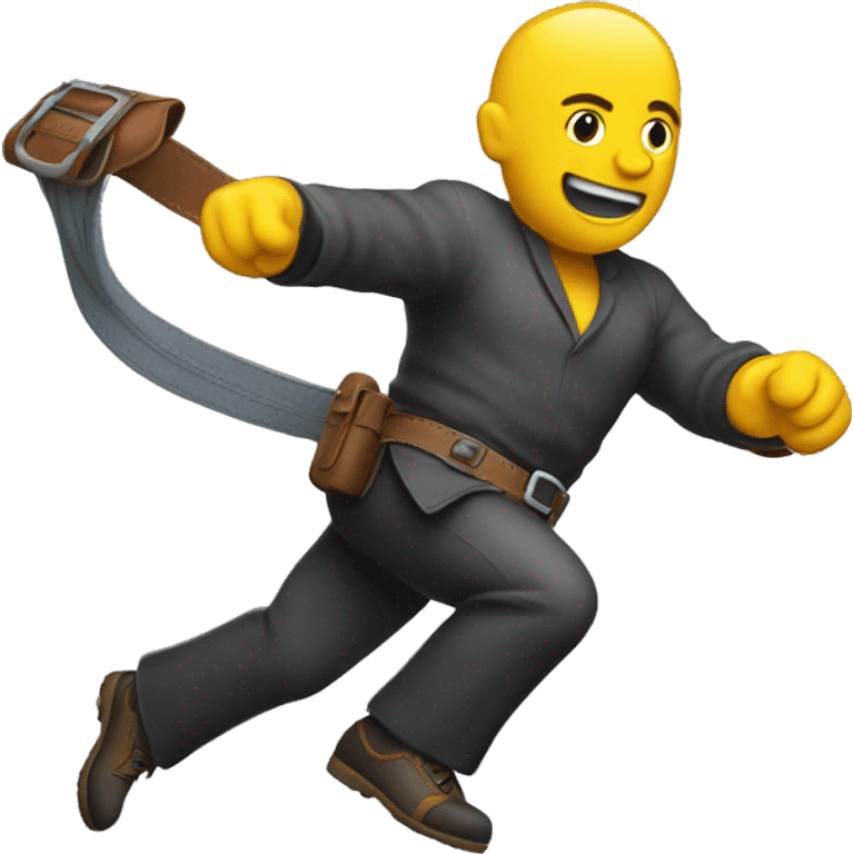 Man whipping air with a belt emoji