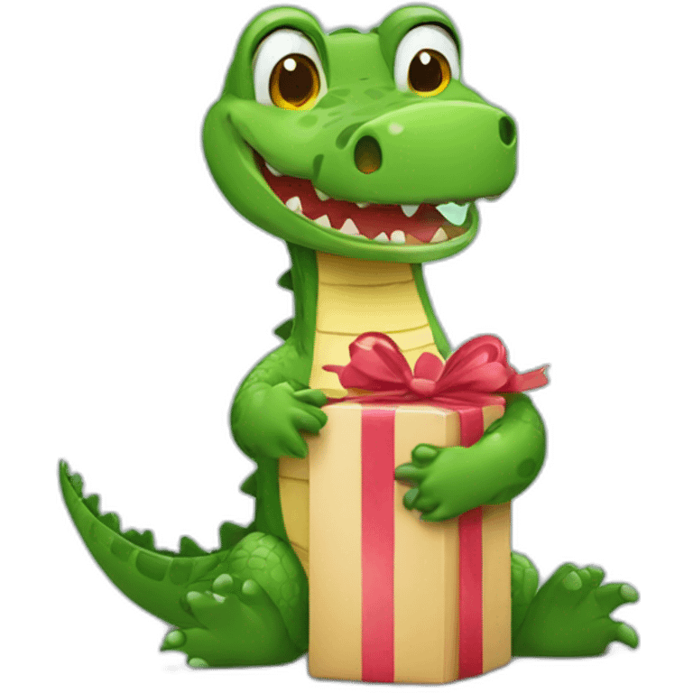 a happy crocodile in love holding a present emoji