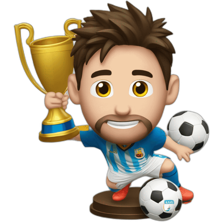 Leonel messi festejando con la copa del mundo de futbol emoji