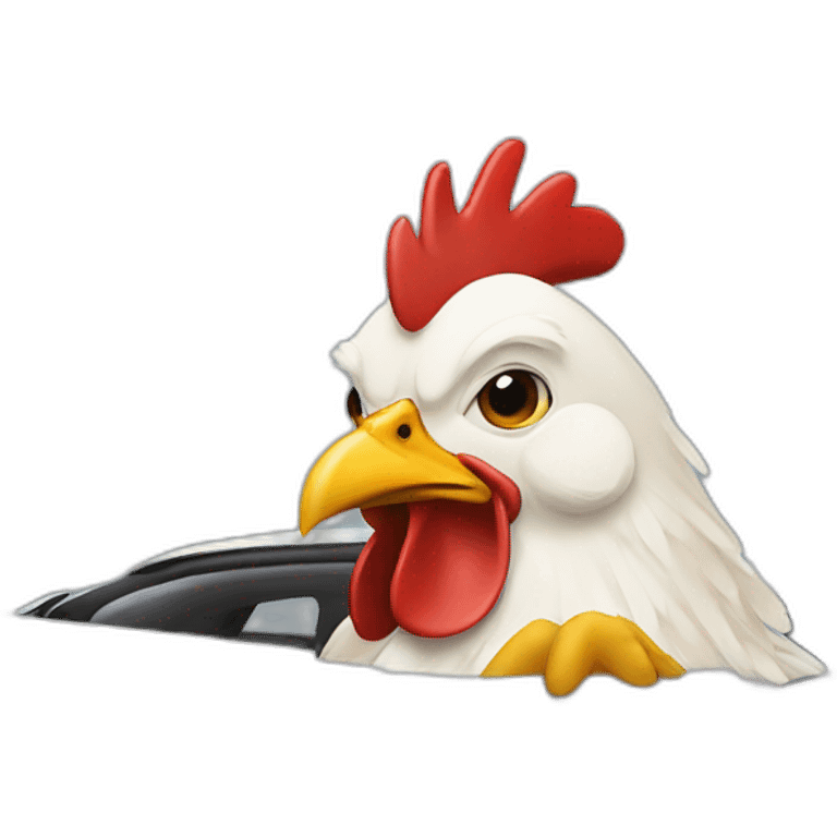 Chicken driving a white Tesla car  emoji