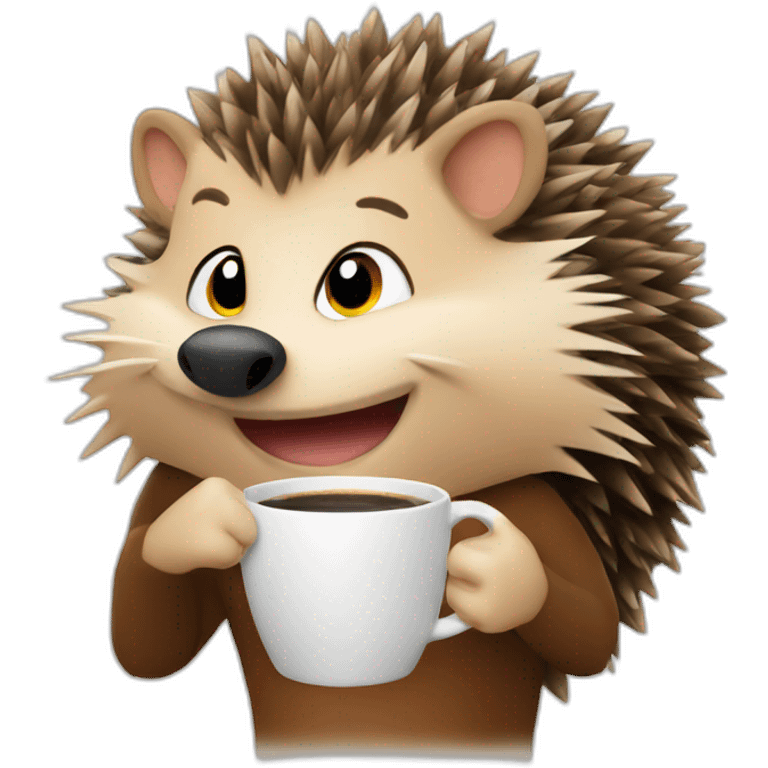 the hedgehog smiles and drinks coffee emoji