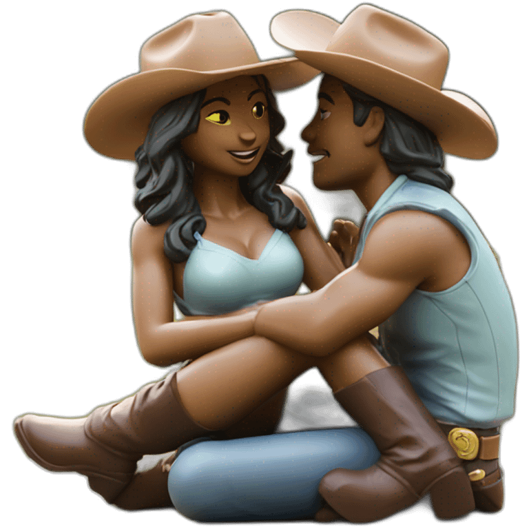 cowgirl position statue with two persons in love emoji