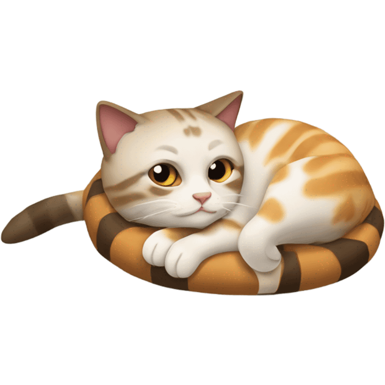 Gato atigrado durmiendo en una manta emoji