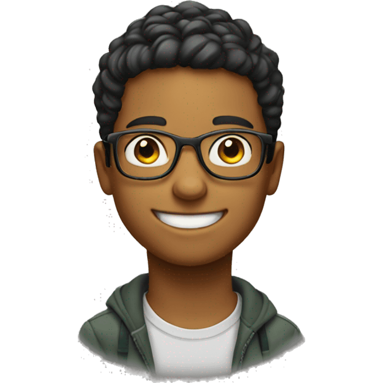 smiling boy looking at viewer with glasses emoji