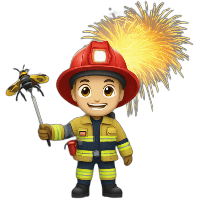 fireman with firefly and fireworks emoji