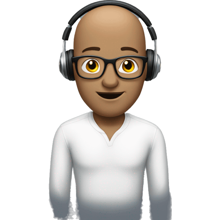 bald man with glasses, microphone and headphones emoji