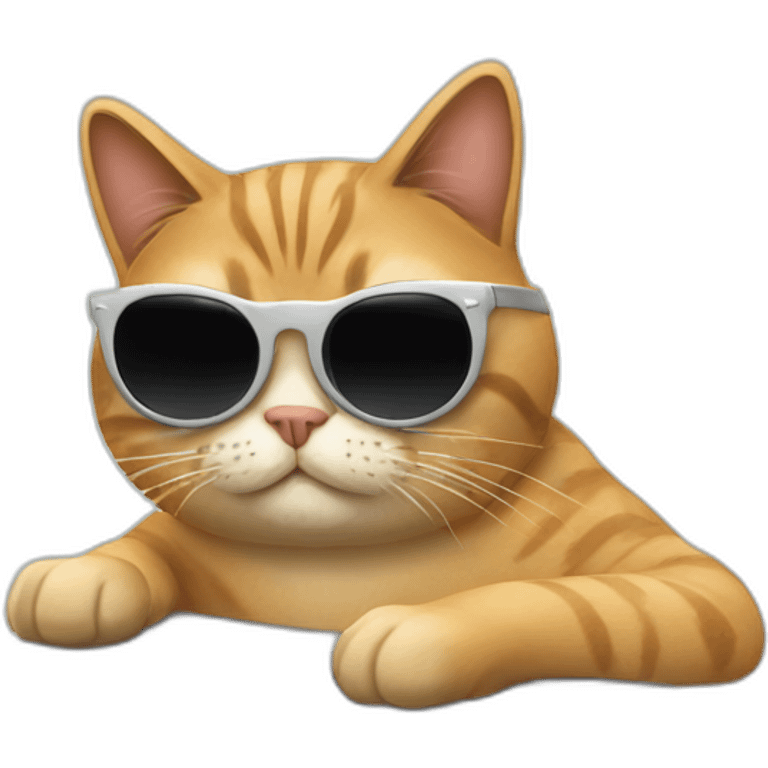 cat with round sunglasses working behind a laptop emoji