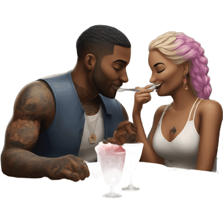 Romantic dinner date with hyper Realistic tattooed couple in love  emoji