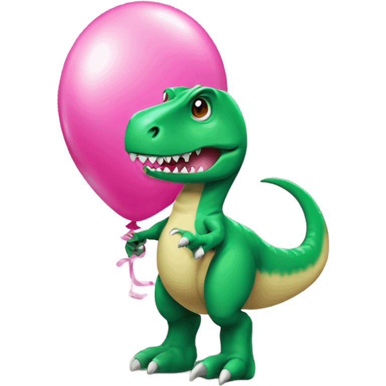 Green t-rex holding a pink balloon animal emoji