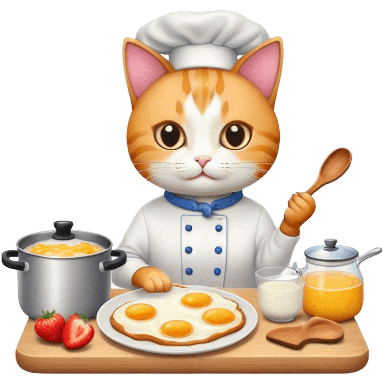 Cat cooking breakfast emoji