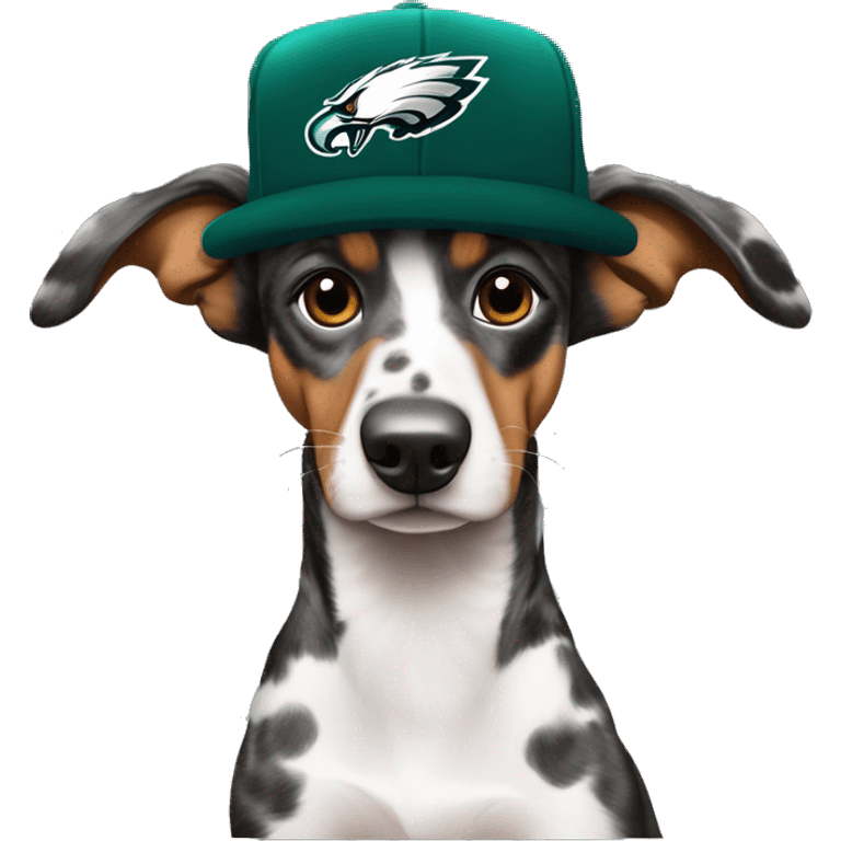 Brindle Merle Dacschund wearing Philadelphia Eagles hat emoji