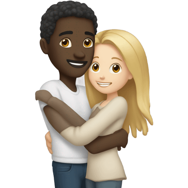 White girl hugging black man emoji