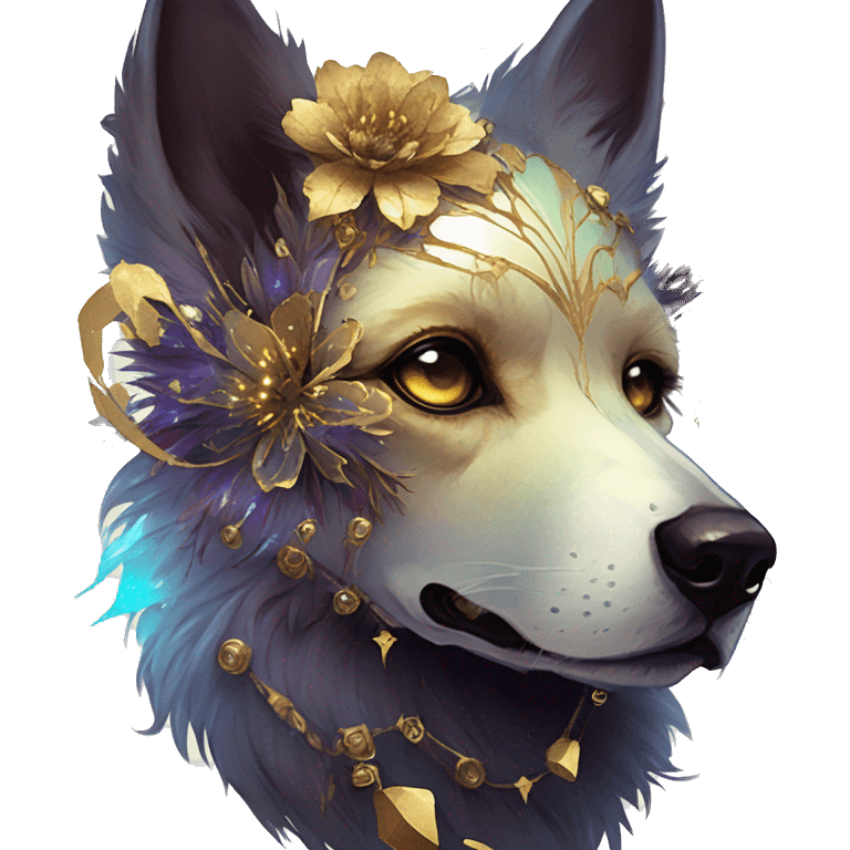 iridescent kintsugi fluffy zombie black brown gold dog fox head zombie skeleton gold mechanical steampunk raven wings nebula galaxy stars colorful flowers fairy lights vintage zombie emoji