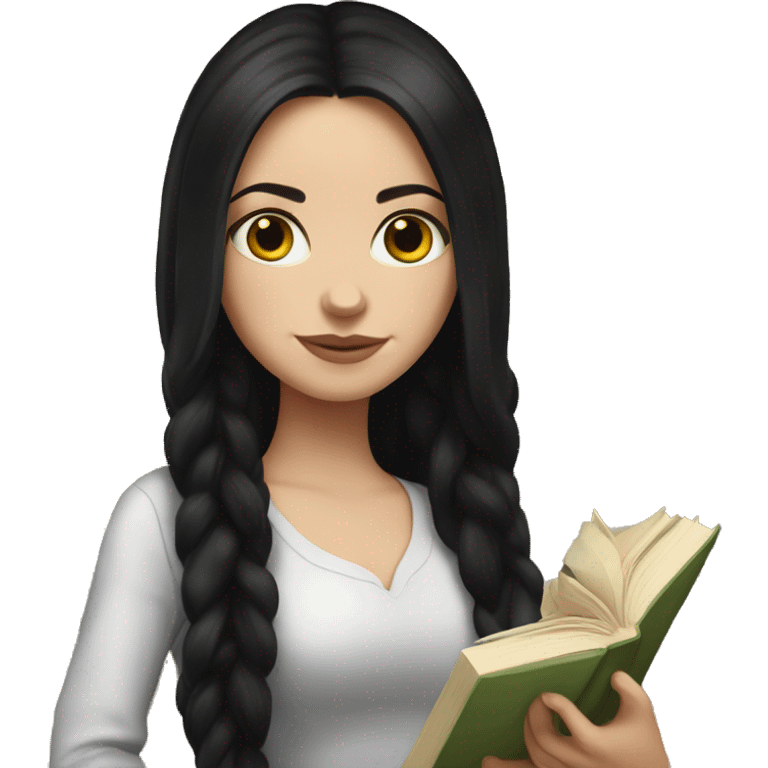 Russian white girl, long black hair, book in hand emoji