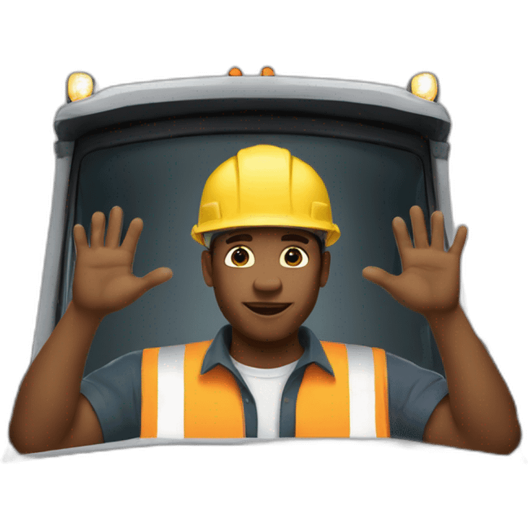 dump truck driver in dump truck with prayer hands emoji