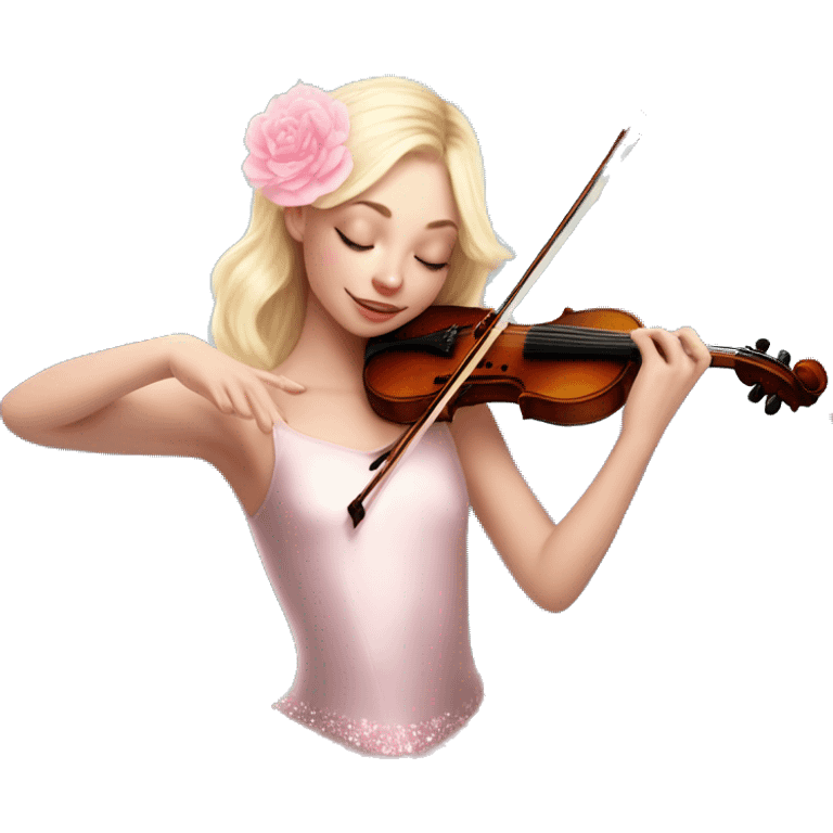 fairycore ballet blonde with skin girl with soft pastel tutu playing violin with peonies and sparkles realistic emoji