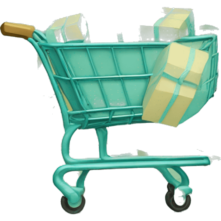 I need a metal shopping cart filled with tiffany-colored boxes. emoji