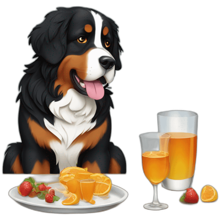 Bernese mountain dog eating and drinnking aperitiv emoji