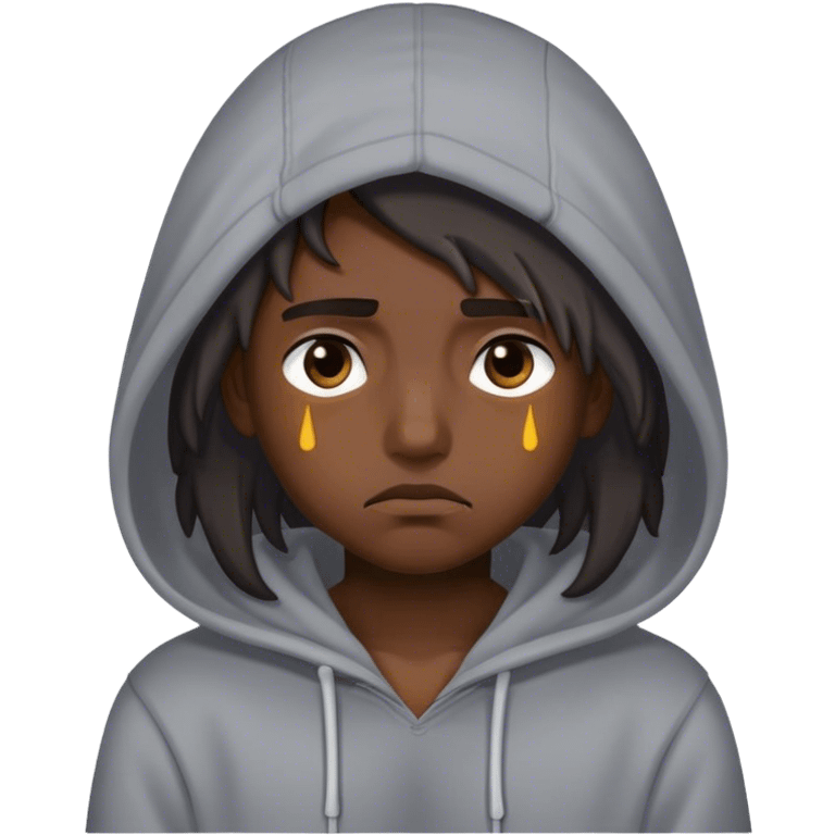 sad wearing a hoodie with hair emoji