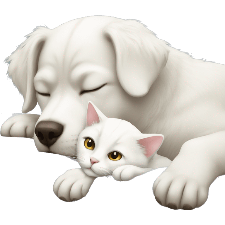 white cat and dog sleepinh emoji