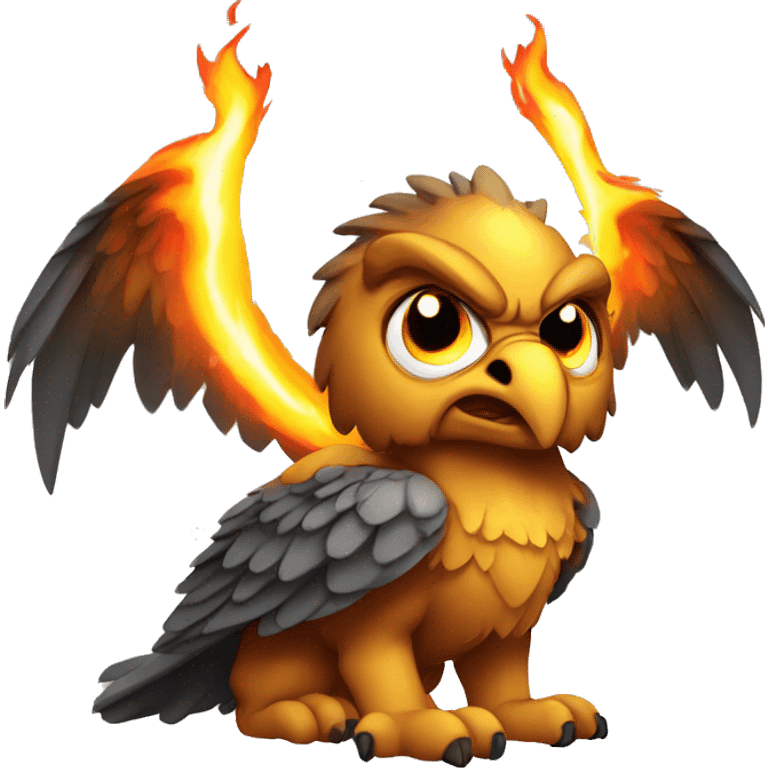 Angry gryphon with fire in background and mean look in eyes emoji