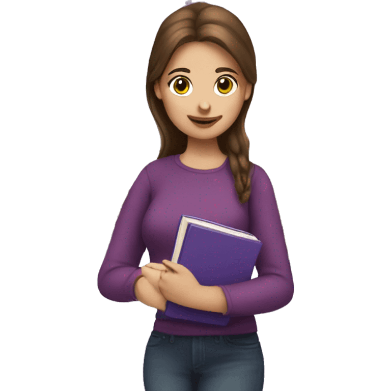 English tutor brown hair girl with purple student book emoji