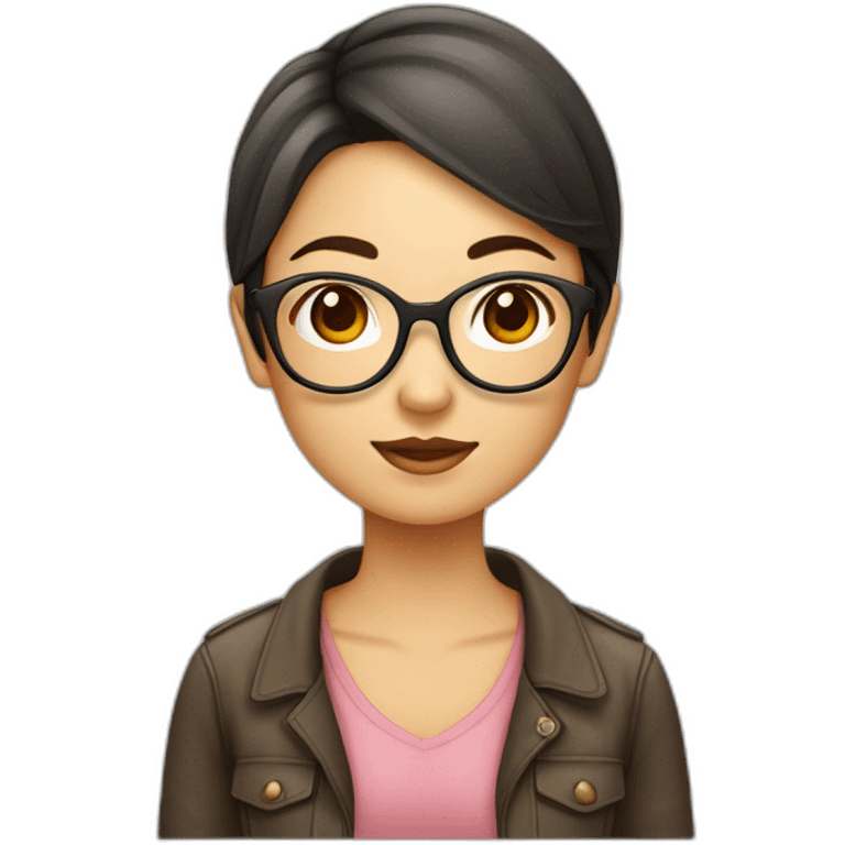 Fille asiatique avec cheveux bruns au carré et avec des lunettes rondes emoji