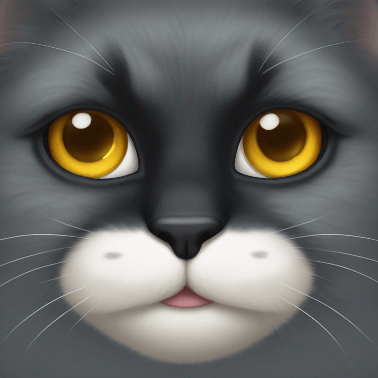 fluffy black cat nose half white emoji