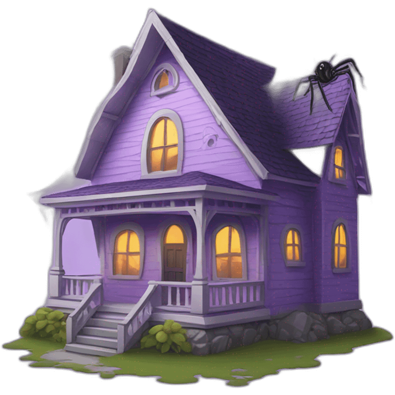 Haunted lilac house with spiderweb and big spider emoji